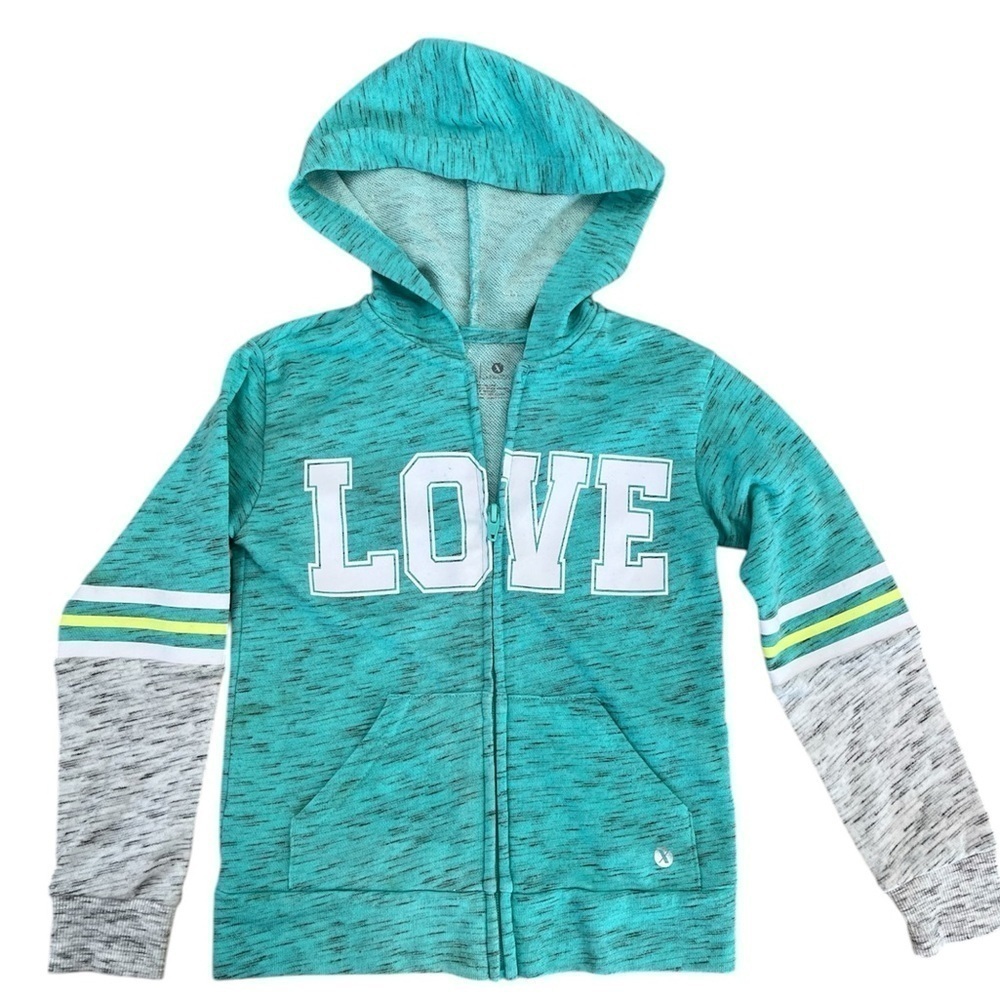 5 FOR $20 Xersion Love Blue Hoodie Zip Jacket Big Kids Girls sz 6/6x